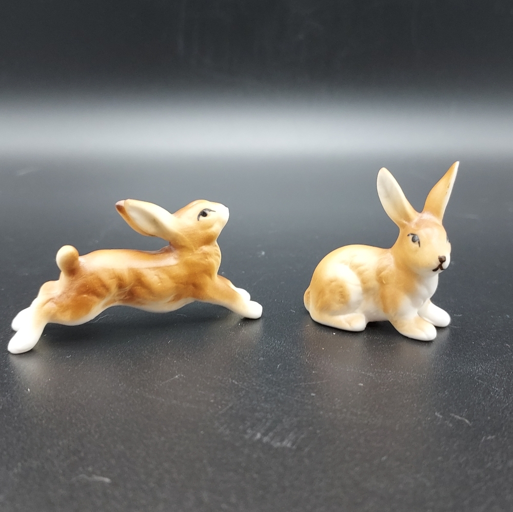 2 Vintage Bunny Rabbits Bone China Miniature Figurines